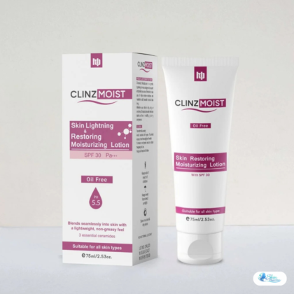 ClinzMoist Skin Restoring Moisturizing Lotion SPF 30 PA+++ hydrates, restores the skin barrier, and provides broad-spectrum SPF 30 sun protection.