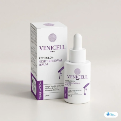 Venicell Retinol 2% Night Renewal Serum helps improve skin texture, reduce fine lines, hydrate deeply, and support overnight skin renewal.