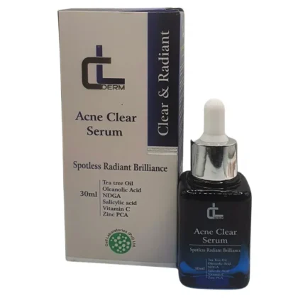 C-Derm Acne Clear Serum combines tea tree oil, salicylic acid, vitamin C and zinc PCA to support clearer, smoother-looking acne-prone skin.