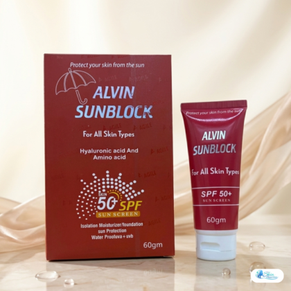 Alvin Sunblock SPF 50 provides broad-spectrum UVA/UVB protection with a lightweight, non-greasy formula for daily sun protection.